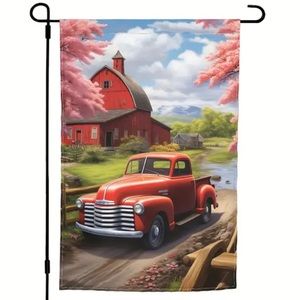 NIP Red Truck & Barn Double Sided Garden Flag 100% Silky Polyester 1pc,